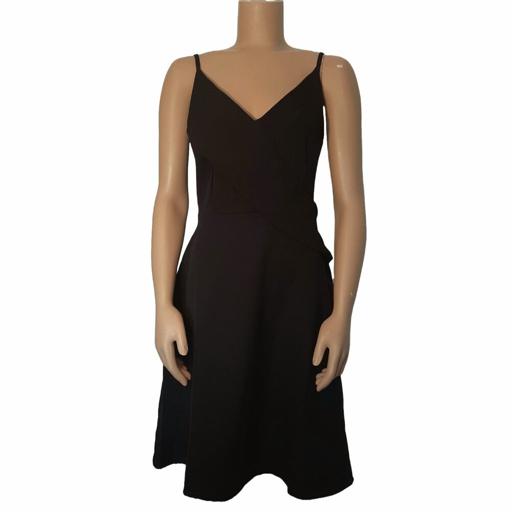 TRENDYOL Black V-Neck Sleeveless A-Line Flowy Cocktail Dress - Size 40